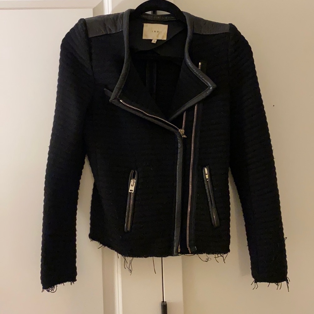 Iro Black Distressed Wool & Leather Jacket